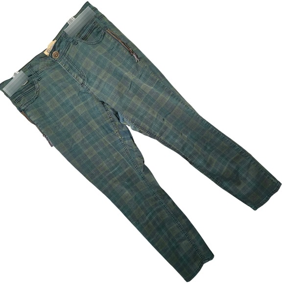 DEMOCRACY Green Blue Plaid pants cropped zip details freedom jeggings jeans 14 - Picture 4 of 4